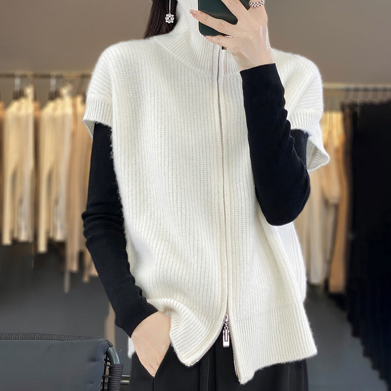 Damen Strickjacke mit Rollkragen und durchgehendem Reißverschluss WW