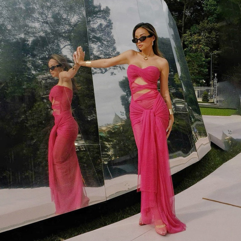 Damen Elegantes Maxikleid mit raffinierten Rüschendetails und verstellbaren Trägern W&W Mode