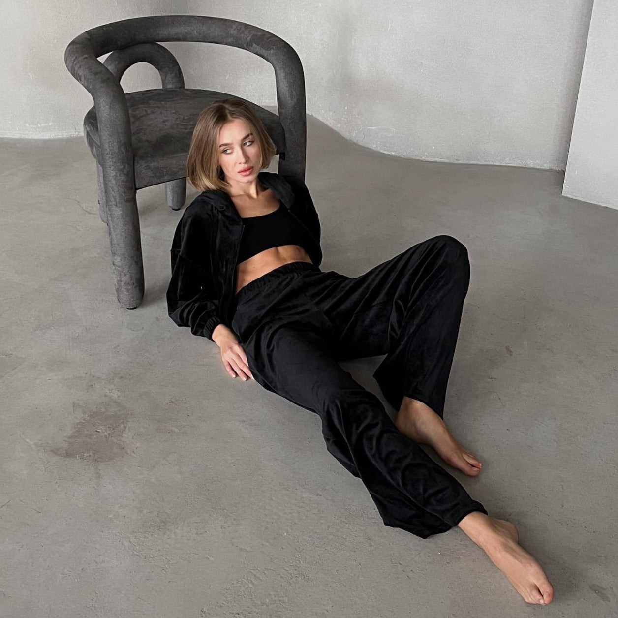 Damen Sportliches Velvet Loungewear-Set WW