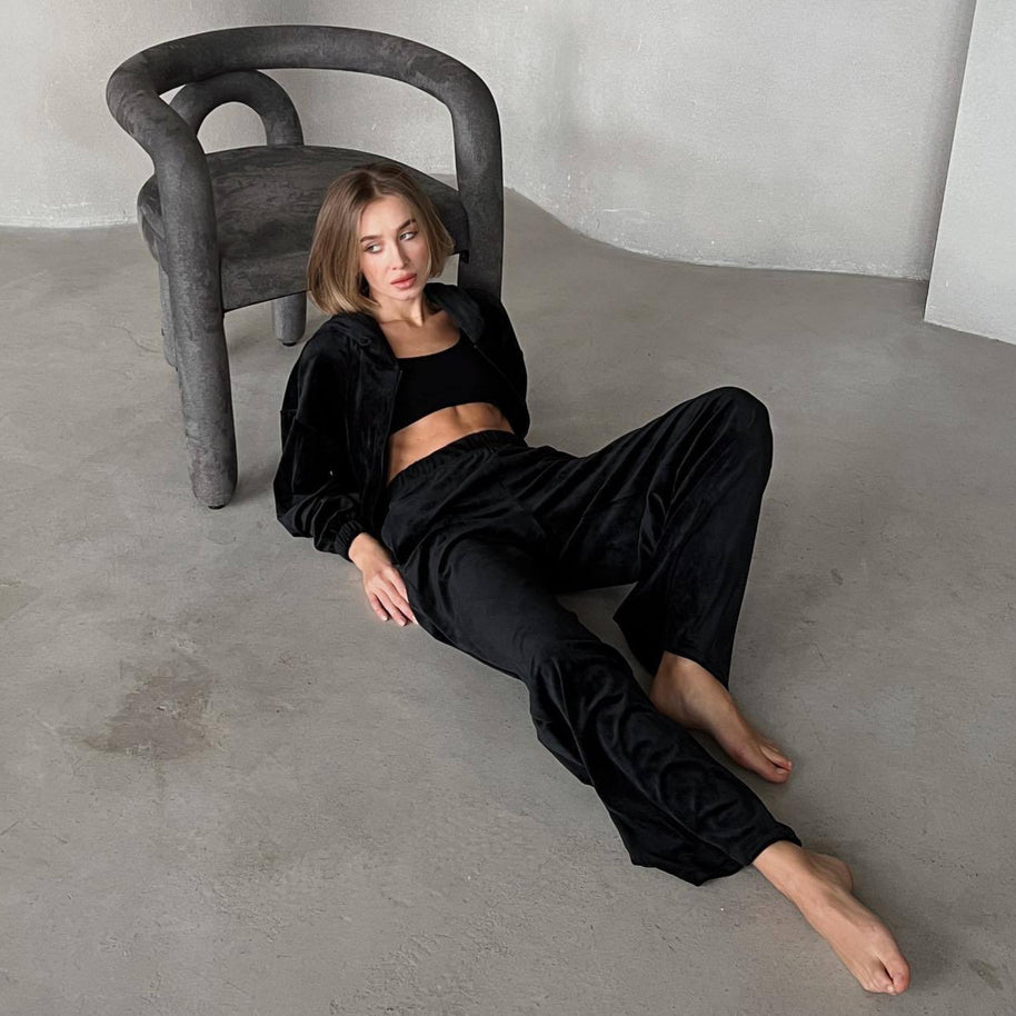 Damen Sportliches Velvet Loungewear-Set WW