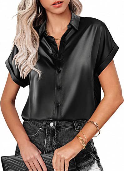 Damen Satin-Bluse mit überschnittenen Schultern WW