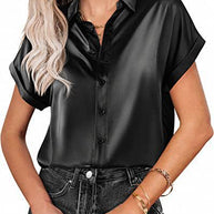 Damen Satin-Bluse mit überschnittenen Schultern WW