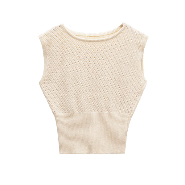Damen figurbetontes Strickoberteil mit raffiniertem Rippmuster und breitem Bund WW