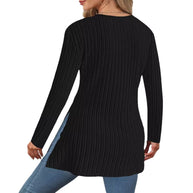 Damen elegantes Langarmshirt mit Wickeldesign und strukturierter Rippoptik WW
