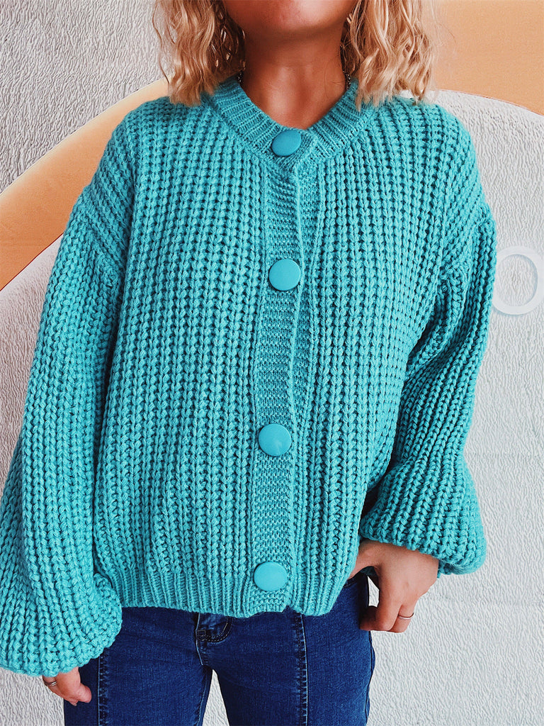 WW Große runde Knopf verkürzte Strickjacke