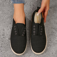 Damen Casual Espadrille Slip-Ons mit stylischem distressed Denim-Muster WW