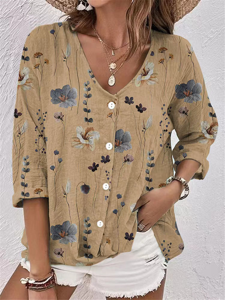 Damen Bluse mit floralem Druck und modernem Knopfdesign WW
