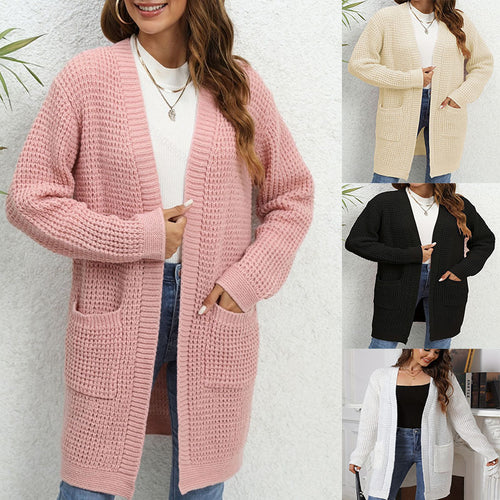 Damen Strickcardigan mit aufgesetzten Taschen und lockerer Passform WW