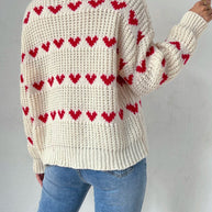 WW Halb Hochkragen Locker Passform Liebesherz Jacquard Strickpullover