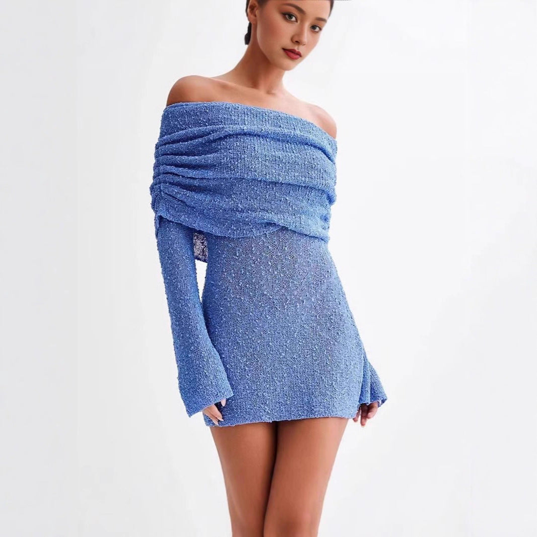 Damen Schulterfreies Minikleid mit glitzerndem Effekt und Übergröße WW