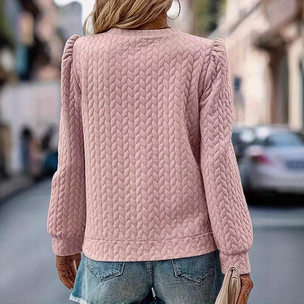 W&W Mode | Rundhals Puff Langarm Strickpullover Sweatshirt