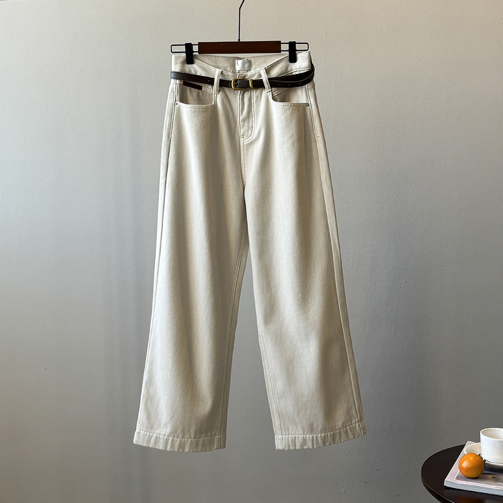 Damen weite Stoffhose mit verstellbarem Gürtel und eleganter Bundfaltenverarbeitung WW