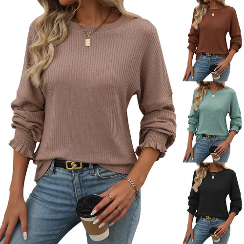 Damen lässiger Pullover mit feiner Rippstruktur und elastischen Bündchen WW