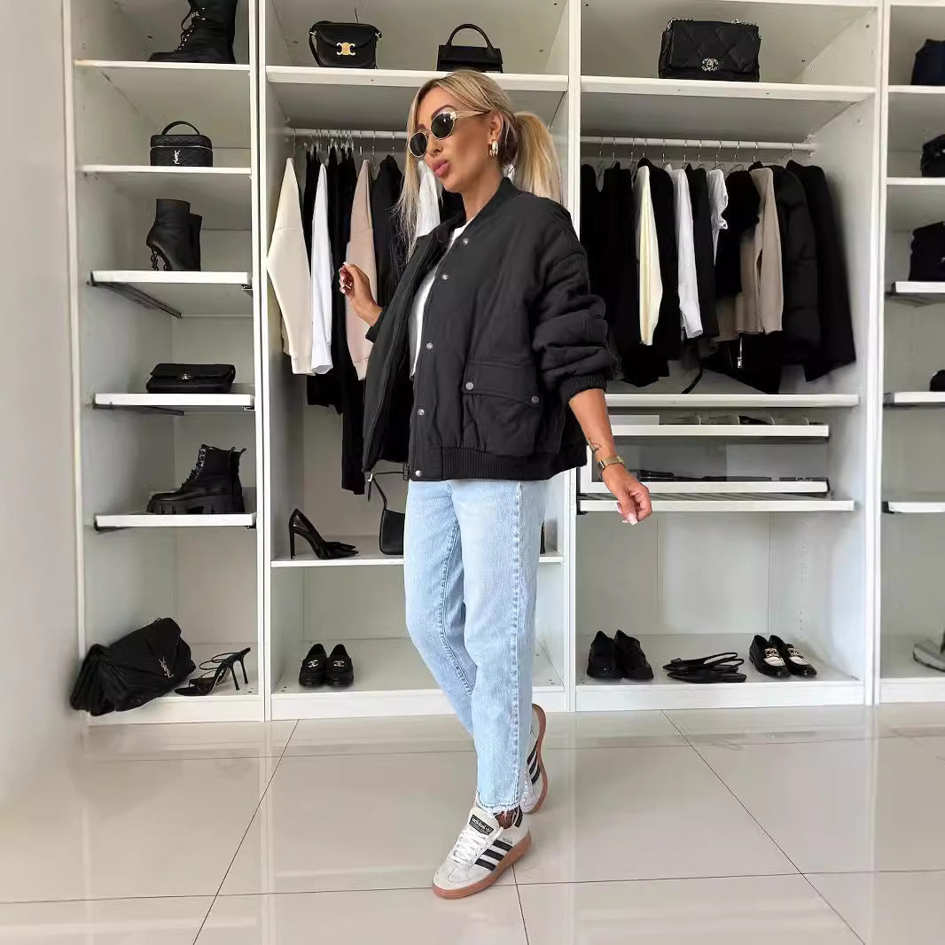 Damen Steppjacke im lässigen Oversized-Schnitt mit Rippstrickdetails WW