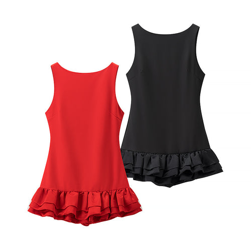 Damen Rüschen-Badeanzug mit dezentem U-Ausschnitt und schwingendem Saum WW