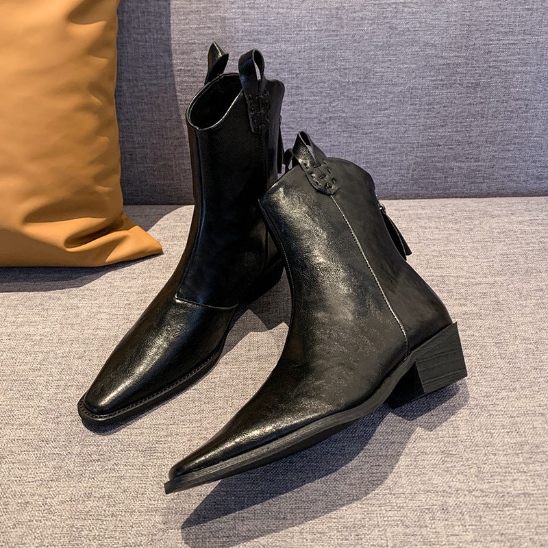 Damen elegante Chelsea-Stiefeletten mit spitzem Zehen-Design und robustem Blockabsatz WW