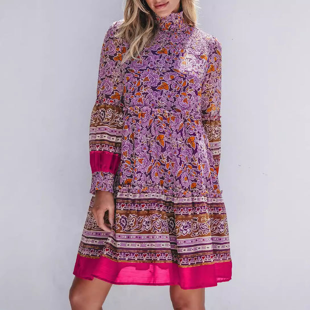 Damen Boho-inspiriertes Midi-Kleid mit elastischem Taillenbund und voluminösen Ärmeln WW