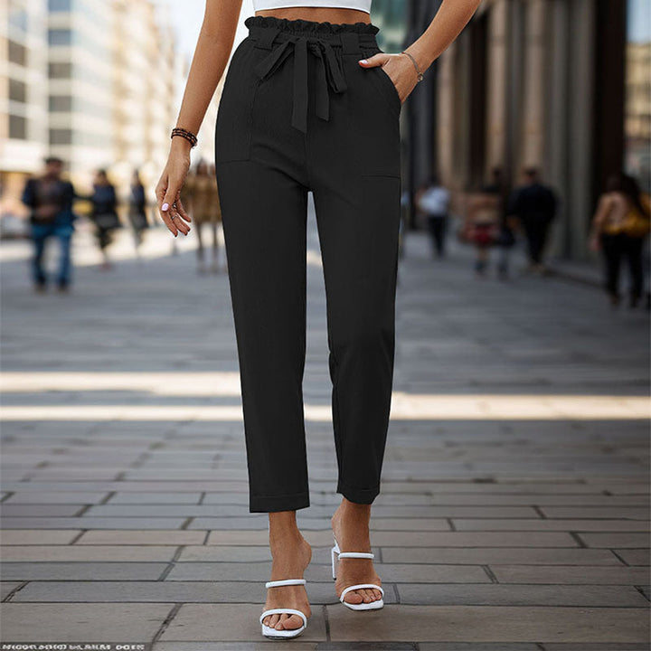 Damen Bequeme High-Waist Pants mit Taillengürtel W&W Mode
