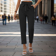 Damen Bequeme High-Waist Pants mit Taillengürtel WW