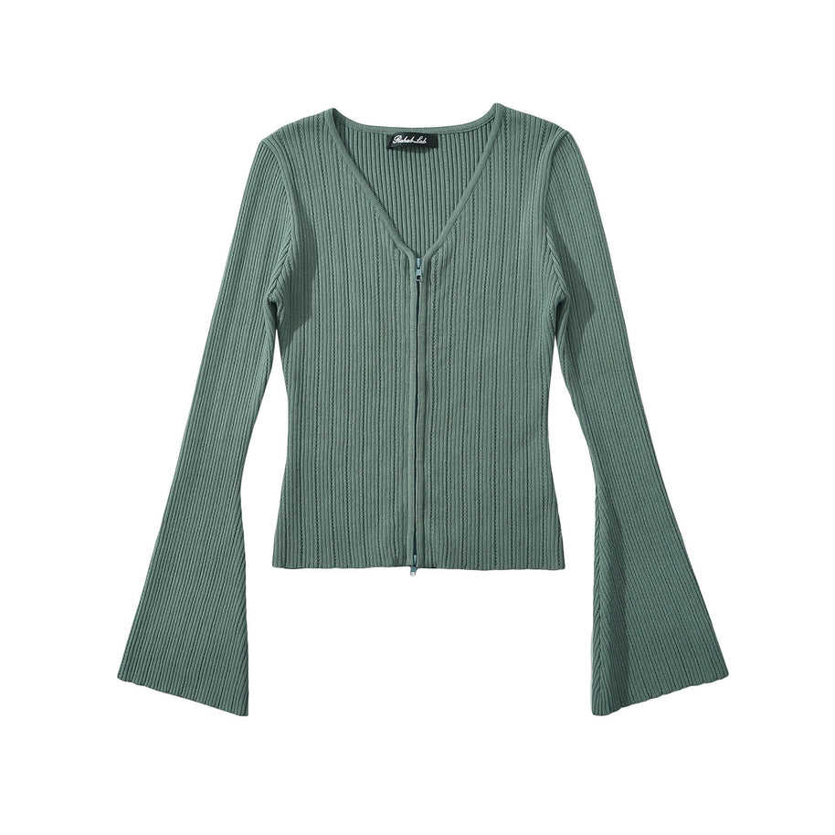 Damen Strickoberteil mit tiefem V-Ausschnitt und Zip-Verschluss WW