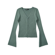 Damen Strickoberteil mit tiefem V-Ausschnitt und Zip-Verschluss WW