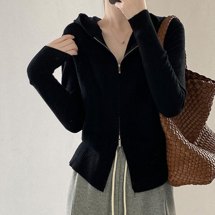 W&W Mode | Strickjacke Mit Kapuze Und Reißverschluss