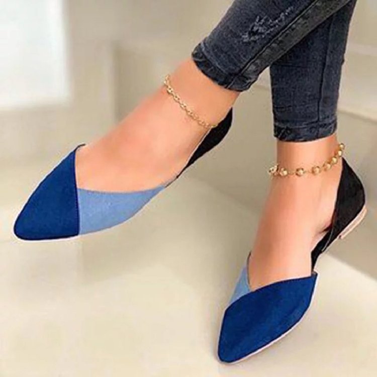 Damen elegante Ballerinas mit spitzem Zehenbereich und modischem Farbblockdesign W&W