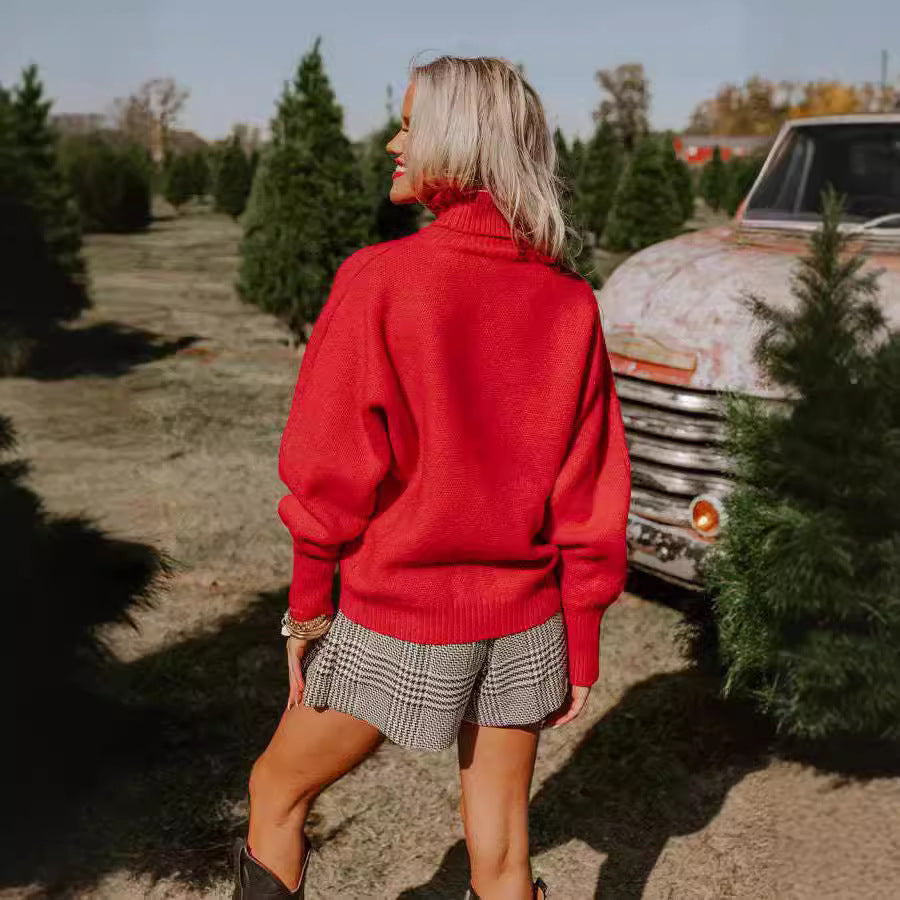 Damen Rollkragenpullover mit lustigem Weihnachtsmotiv WW