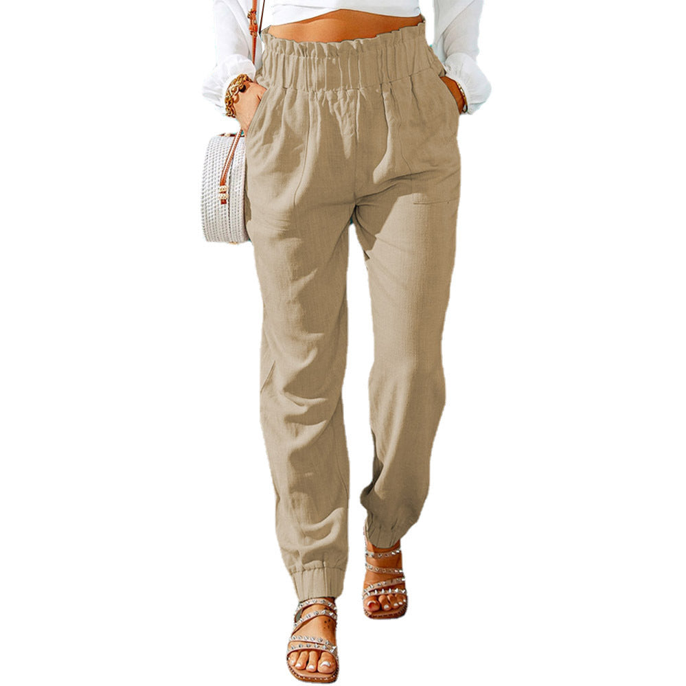 Damen Legere Leinenhose mit elastischem Bund und praktischen Taschen WW