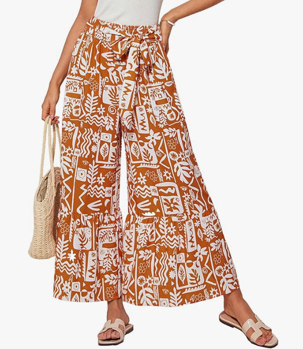 Damen weite und elegante Palazzo-Hose mit floralem Muster WW