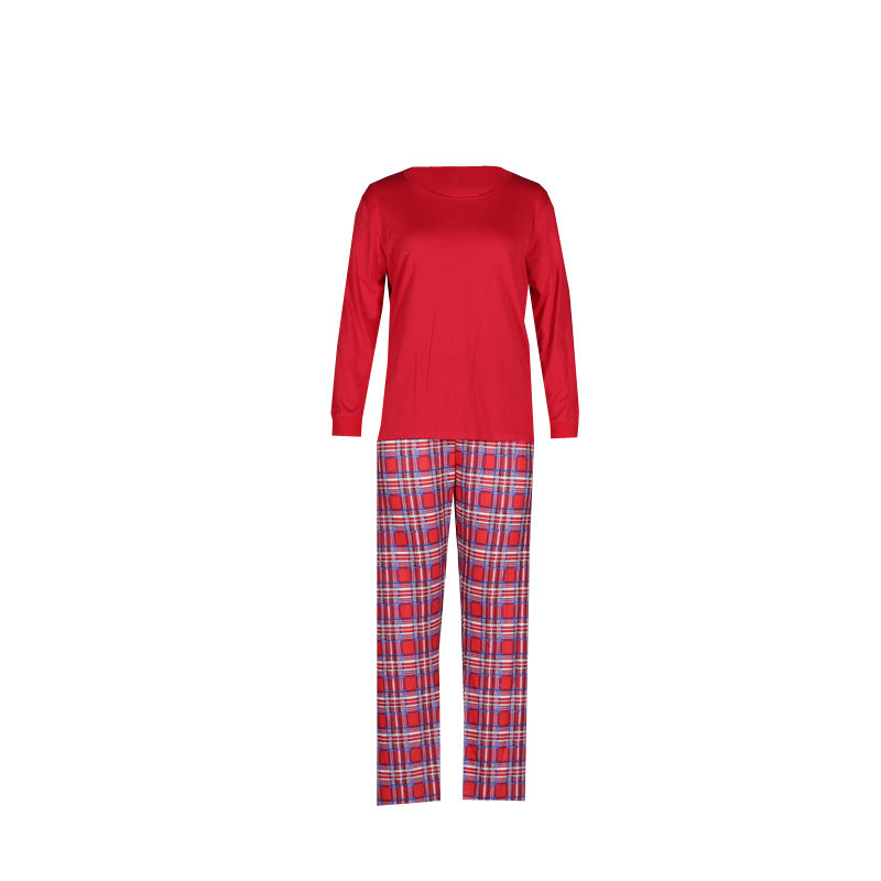 W&W Mode | Weihnachten Langarm Pure Red Oberteil und Lange Karierte Hose Familienpassende Pyjamas-2