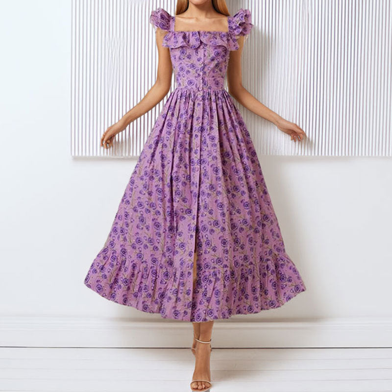 Damen Maxikleid mit Rüschendetails und knöpfbarem Oberteil W&W Mode