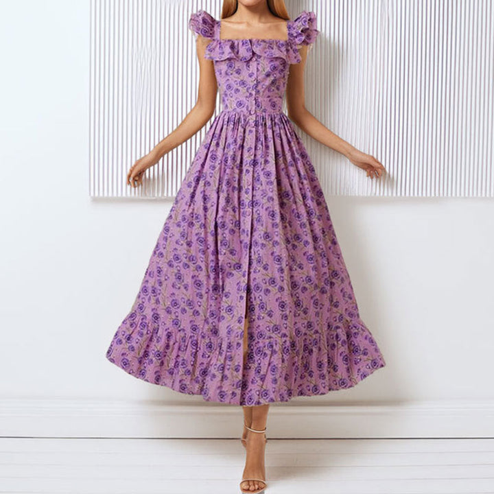 Damen Maxikleid mit Rüschendetails und knöpfbarem Oberteil W&W Mode