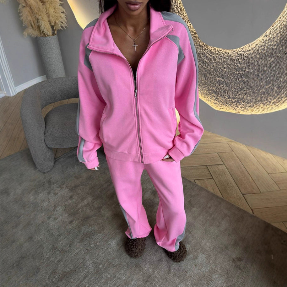 Damen sportlicher Fleece-Trainingsanzug mit hohem Kragen WW