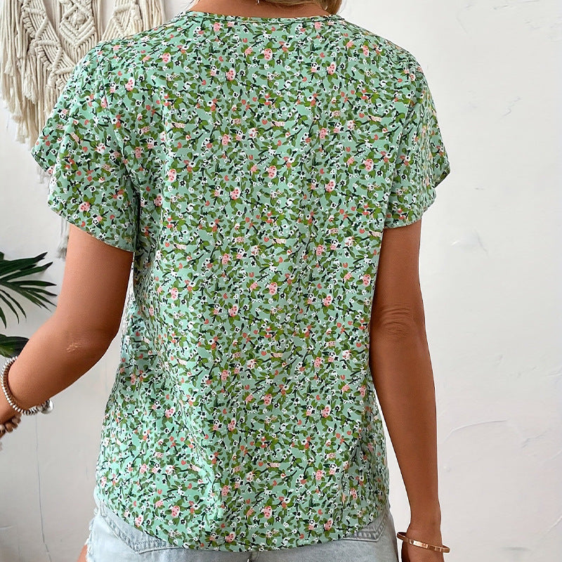 Damen V-Ausschnitt Bluse mit floralem Muster und Rüschendetails WW