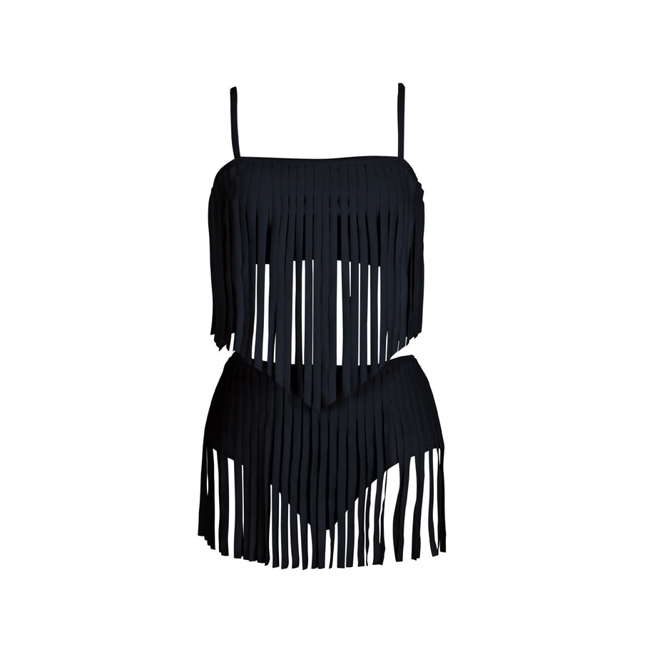 Damen Fransen-Bikini-Set mit modischem Oberteil und figurbetontem Unterteil WW