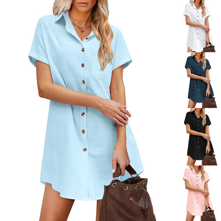 Damen Hemdblusenkleid aus strapazierfähigem Leinenmix mit Knopfdetail und Brusttasche W&W Mode