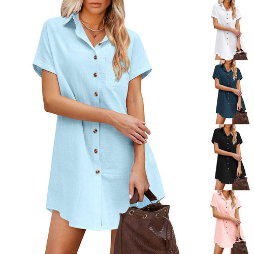 Damen Hemdblusenkleid aus strapazierfähigem Leinenmix mit Knopfdetail und Brusttasche W&W Mode