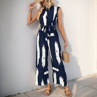 Damen Jumpsuit mit modernem Streifenmuster und praktischen Bindegürtel WW
