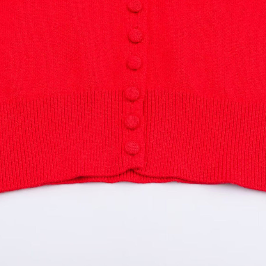 Damen modische Strickjacke mit Kragen und eleganter Knopfleiste WW