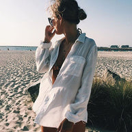 Damen Strandbluse aus leichtem Baumwollmix mit feinen Knopfdetails WW