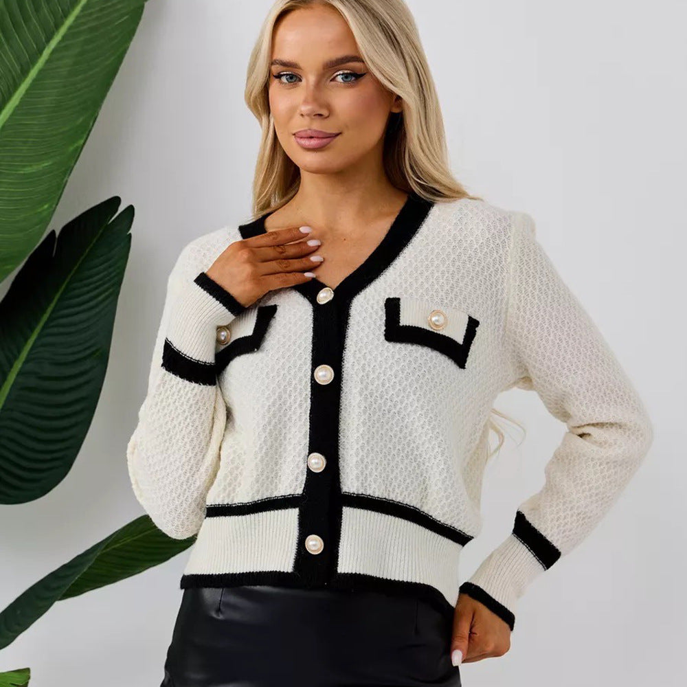 Damen Strickjacke mit Knopfdetails und kontrastierenden Abschlüssen WW