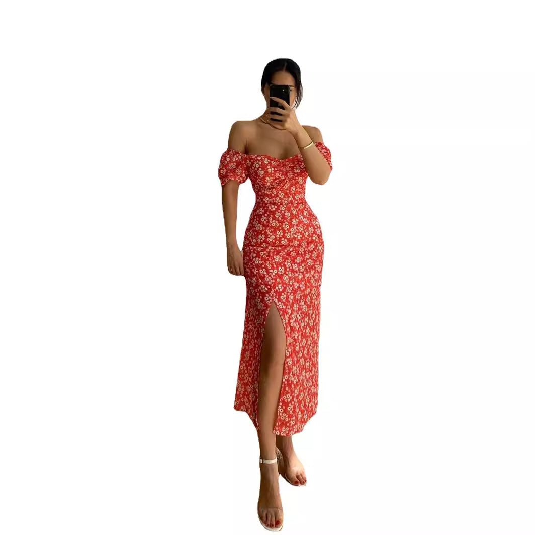 Damen Maxikleid mit schulterfreiem Design und floralem Print W&W Mode