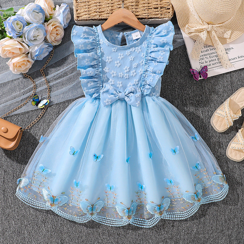 Mädchen Tüllkleid mit Schmetterlingsmuster und Rüschen WW