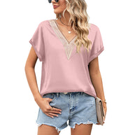 Damen Bluse mit tiefem V-Ausschnitt und Häkelakzenten WW
