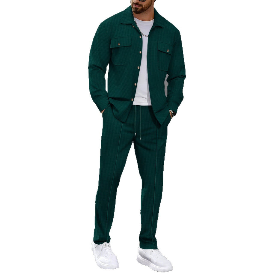 Herren modisches Freizeitanzug Set mit strukturiertem Hemd und bequemer Hose WW