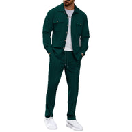 Herren modisches Freizeitanzug Set mit strukturiertem Hemd und bequemer Hose WW