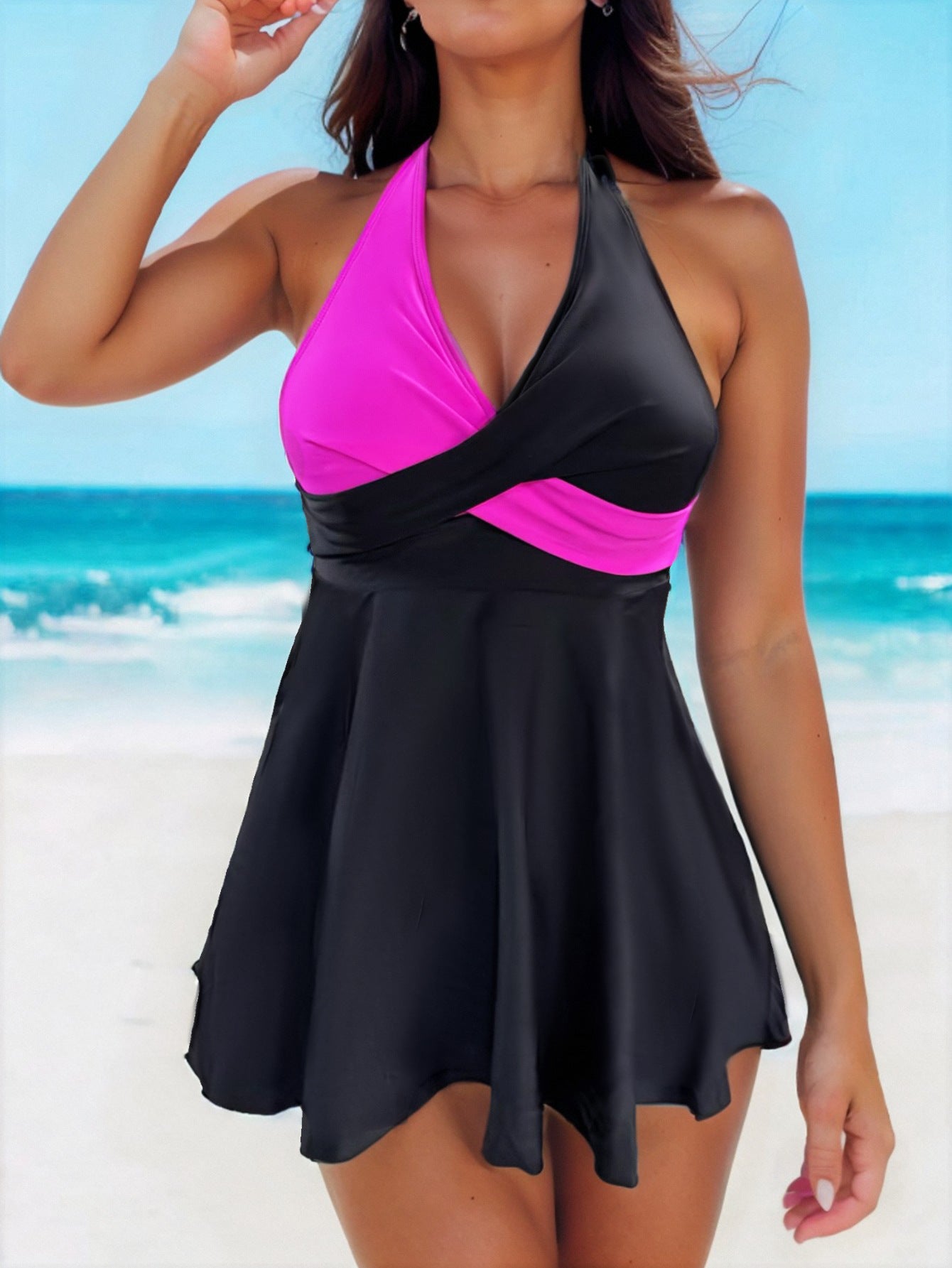 Damen Badekleid mit modischem Wickeldesign und figurformender Silhouette WW