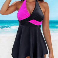 Damen Badekleid mit modischem Wickeldesign und figurformender Silhouette WW