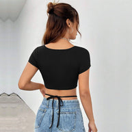 Damen figurbetontes Crop-Top mit modischen Cut-Out-Details W&W